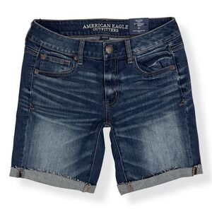 NEW American Eagle‎ Slouchy Bermuda Shorts Size 0 Cuffed Stretch Denim Cutoff